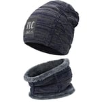 Bequemer Laden Hommes Femmes Hiver Bonnet Écharpe Ensemble Chaud Tricot Doublé Polaire Chapeau Cache-Cou Cadeau Homme Femme