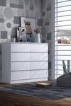 8 Drawer Matt White Sideboard Chest Of Drawers - Stora