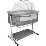 Jeobest - 2 en 1 Lit de Bébé avec Hauteur Réglable, Lit de jeu avec Roues et Pieds Antidérapants, Ceinture de Fixation, Panier de Rangement (gris)