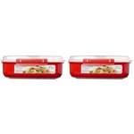 Sistema Rectangle Microwave Container | 1.25 L | BPA-Free | Red/Clear (Pack of 2)