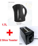 2 Slice Bread Toaster & 1.7L Electric Cordless Kettle Jug Combo Set Black Auto