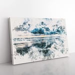 Big Box Art Ocean Reflections in Italy Watercolour Canvas Wall Art Print Ready to Hang Picture, 76 x 50 cm (30 x 20 Inch), Blue, Grey, Teal, Blue, Black