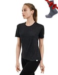 Merino.tech T Shirt Merinos Femme - Laine Merinos Chemise Femme + Chaussettes de randonnée en Laine mérinoss (X-Large, Charcoal Crewneck)