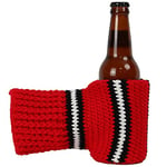 FunisFun Beer Mitten Gloves, Knit Stitched Drink Mitt Holder for White Elephant Gag Gift Tailgating Idea, Blackhawk-red, Large