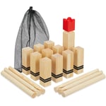 Kubb, jeu de lancer en plein air, viking, en bois, 21 pièces, avec sac, pour petits et grands, nature - Relaxdays