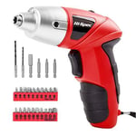 Hi-Spec 27 Pc Red 3.6V Cordless Electric Screwdriver Set. Power Screwdriver with