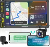 Wireless Carplay Autoradio 2 Din avec Android Auto Bluetooth Mains Libres 7 Pouces ÉcranTactile Autoradio avec Mirror Link AM/RDS/FM Commandes au Volant Caméra de Recul Microphone Télécommande(Q410)