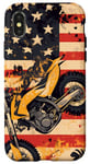 Coque pour iPhone X/XS Drapeau américain Art déco jaune pour moto Dirt Bike Braap