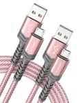 Câble Micro USB [2M Lot de 2] Durable 3A Charge Rapide Câble Micro USB 2.0 Compatible avec téléphones intelligents Android,Samsung Galaxy S7 S6,Huawei,HTC,Sony,LG,Kindle,PS4-Rose