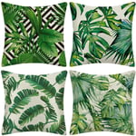 Ahlsen - Extérieur Housse de Coussin, Lot de 4 Imperméable Plante Tropicale Verte Motif Canapé Taie d'oreiller pour Patio Jardin Salon Chambre