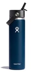 HYDRO FLASK - Water Bottle 709 ml (24 oz) - Vacuum Insulated Stainless Steel Water Bottle with Flex Straw Cap - BPA-Free - Wide Mouth - Indigo