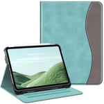 FINTIE Coque pour iPad Pro 11 Pouces 2024 M4 (A2836/A2837/A3006) - [Rangement de Stylet] Housse Folio Multipositions avec Poche de Document Etui Veille/Réveil Automatique, Turquoise