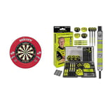 UNICORN Dartboard & Backboard Surround | Striker | Sisal Bristle Board & WINMAU Michael van Gerwen MvG Steeltip Gift Set - 50 Piece Darts Set with 4 sets of Shafts