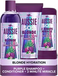 Aussie Blonde Hydration Vegan Purple Shampoo, Conditioner And 3 Minute Miracle 