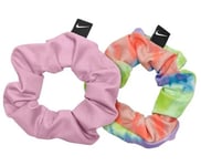 Nike Gathered Hair Ties Hairbands Scrunchies 2 Pack Ladies Pink Multi tie dye