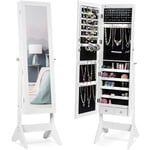 Goplus - Armoire a Bijoux sur Pied avec led Integre et Miroir, Armoire de Rangement pour Bijoux avec 5 Etageres, 6 Bandes de Boucle d'Oreille, 3