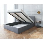 Lit Double Tesia 140x190 + Coffre - Sommier inclus Gris foncé