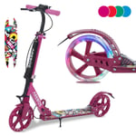 AREBOS Trottinette de ville pliable roues à LED charge admissible 100kg Rose