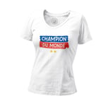 T-Shirt Femme Col V Champion Du Monde Foot France Team 2 Etoiles