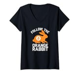 Womens Follow the Orange Rabbit - Bitcoin Cryptocurrency Crypto V-Neck T-Shirt