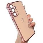 ZTOFERA Coque Compatible avec Samsung Galaxy S23 FE, Étui Housse de Protection Antichoc Coque en Silicone Souple Flexible Cover avec Motif Coeur et Bordure Dorée pour Samsung S23 FE 5G, Rose