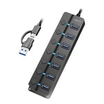 LogiLink UA0420 - Hub USB 3.2 Gen1 avec 7 Ports et Interrupteur Marche/arrêt (par Port)