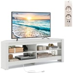 Meuble tv Angle, Meuble Télé avec Prise, 2 Prises, 2 usb, 1 Type-C, Petit Meuble tv pour 65', Meuble tv Bois 3 Niveaux, 4 Etagères Ouvertes - Costway