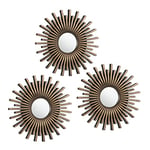 Relaxdays Lot de 3 miroirs, Forme Ronde Motif Soleil, diamètre de 25 cm, décoration, Cadre en Plastique, doré