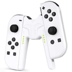 OFFCUP Joy Con Charging Grip Handle for Nintendo Switch/OLED, Joystick Charging Comfort V-Shaped Game Grip Controller with Battery Indicators, High Speed for Charger Grip USB Type-C Cable (White)