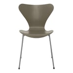 Fritz Hansen - Sjuan 3107 Olive Green Färgad Ask/Silver Grey - Ruokapöydän tuolit - Arne Jacobsen - Vihreä - Metalli/Puu