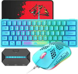 60% Compact Wired Ensembles Clavier Et Souris, 62 Clés Uk Layout Qwerty Rgb Clavier, 12000 Dpi Lumières Respirantes Souris En Nid D'Abeille, Adaptateur De Contrôleur De Jeu Usb, Po[MOU142343]