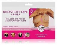 Bye Bra Adhesive Breast Life Tape, Cup A-C With Nude Silicone Nipple Covers