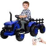 Voiture électrique Tracteur Enfants 12V Remorque Amovible Double Moteur 35W,bleu ,18 mois et plus,30 kg