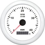 Kus Kierroslukumittari Bensa, Valkoinen, 0-8000rpm, 12/24v, Ø:85mm