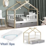 Lit enfant Lit cabane Design naturel blanc gris Matelas 70 x 140 cm VitaliSpa