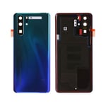 Vitre arrière avec Adhésif + Lentille camera + support pour Huawei P30 Pro Bleu Dary + Logo