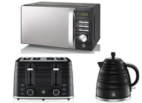 Swan Symphony Black Kettle 4 Slice Toaster & 700W Microwave Matching Kitchen Set