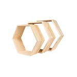 MadeForHome Wooden Box Hexagon Shaped Shelf Box Stands, Honeycomb shaped shelves - Set of 3 with no background - Hangers Attached to Shelves, Screws and Anchors Included