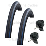 PAIR Schwalbe LUGANO 700 x 25c BLUE STRIPES Slick Road Racing Bike TYRES & TUBES