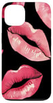 Coque pour iPhone 13 Rouge à lèvres Black Watercolor Ethnic Coquette Pink Kisses