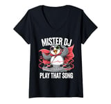 Womens Funny Penguin DJ Mister DJ Play That Song Youth & Adults V-Neck T-Shirt