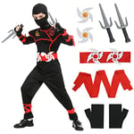 Aomig Déguisement Ninja Costume Enfant, Ensemble de Costumes de Ninja pour Garçon, Soldat Ninjas Déguisements Halloween Toussaint Party Soirée (S)