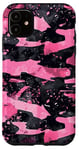 Coque pour iPhone 11 Noir Pop Art rayé rose Camo Camouflage Pattern --ar 9:16