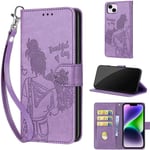 Coque pour iPhone 14 Plus 6.7", Etui Housse Portefeuille Cuir pu avec Motif Porte Carte à Rabat Magnétique Case -Fille mauve