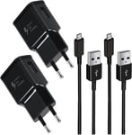 2 Pack Adaptive Chargeur Rapide Avec Micro Usb Câble 150 Cm Compatible Avec Samsung Galaxy S7, S6, S2, S3, S4, S5 Edge, J3, J7, Note 5, Moto G5, E6, E5, E4, Afc Usb Travel Chargeur Noir