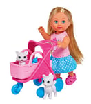 Simba 105733348 - Evi Love Cat Buggy, with Two Cats in Cat Buggy, Removable Bag, Accessories, Dressing Doll, 12 cm, for Children from 3 Years
