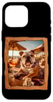 Coque pour iPhone 16 Pro Max Bulldog à la table de plage avec boisson