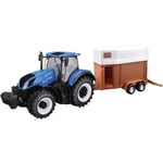 Bburago-1/32 Collection Ferme-Tracteur T7.315 New Holland avec remorque Cheval Voiture, 44069, Bleu