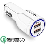 MCE478 2-ports USB-laddare 12-24V Cigarettändare Quick Charge 3.0 Snabbladdningsbil 1xQC3.0 5V / 3A