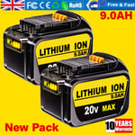 2x For DeWalt DCB184 18V 9.0Ah Li-ion XR DCB182 LED Power Tool Battery XR Slide